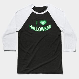 I Love Halloween (Batty Love Heart) Green White Baseball T-Shirt